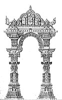 Artistic rendition of the Kirtistambha at Rudra Mahalaya Temple. The temple was destroyed by Alauddin Khalji.[259]