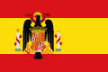 The flag of Francoist Spain (1945–1977), a charged horizontal triband.