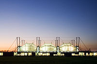 The Schlumberger Cambridge Research Centre, opened in 1985, was one of Hopkins' earliest buildings and shows his distinctive use of a suspended, high-tech[broken anchor], fabric roof.