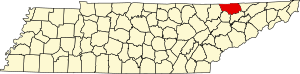 Map of Tennessee highlighting Claiborne County
