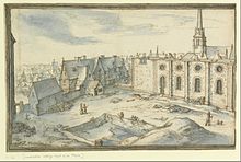 Dessin d'Étienne Martellange présentant la construction du collège royal en 1612.