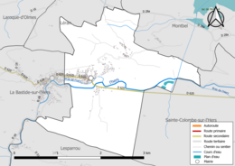 Carte en couleur présentant le réseau hydrographique de la commune