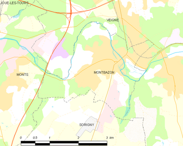 Carte représentant le territoire de communes limitrophes