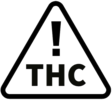 A symbol of a black outlined triangle with an exclamation point inside and the letters "THC" underneath