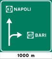 Preavviso di intersezione di autostrade a 1000 m (caso uscita normale)