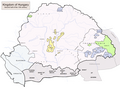 Map depicting the local autonomies in the Kingdom of Hungary during the 13th century (blue grey denotes Transylvanian Saxon autonomous medieval seats/territories).[a]