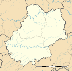 Mapa konturowa Lot, u góry nieco na prawo znajduje się punkt z opisem „Tauriac”