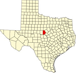 Map of Texas highlighting Brown County