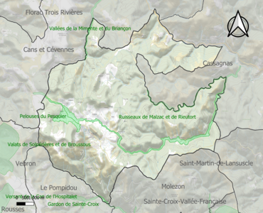 Carte des ZNIEFF de type 1 sur la commune.