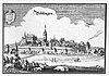 Schloss Böblingen im 17. Jahrhundert, links neben der Kirche (M.Merian)