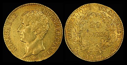 1803 20 gold francs, depicting Napoleon as First Consul