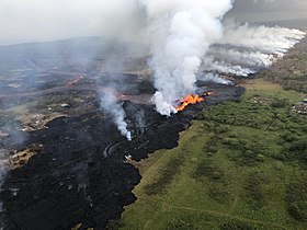 Lava channels flowing southward from the fissure