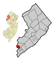 Map of Phillipsburg in Warren County. Inset: Location of Warren County highlighted in New Jersey.