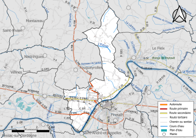 Carte en couleur présentant le réseau hydrographique de la commune