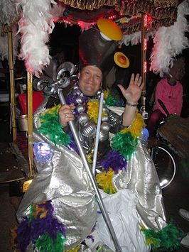 Andy Richter als Paus van de Intergalactic Krewe of Chewbacchus op de New Orleans Mardi Gras parade in 2015.