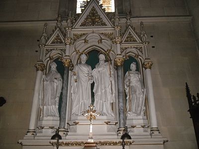 Altar of St. Peter and St. Paul from white Vinica stone was made in 1887, and there are also statues of St. George and St. Nicholas