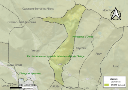 Carte des ZNIEFF de type 2 sur la commune.