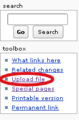 default toolbox of MediaWiki with highlighted upload link