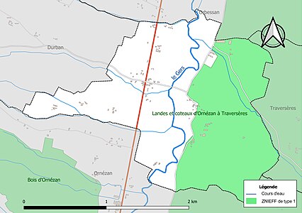 Carte de la ZNIEFF de type 1 sur la commune.