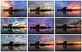 74 Montage of 9 photographs of an island with colorful clouds at dusk and sunrise in Don Det Si Phan Don Laos - white borders uploaded by Basile Morin, nominated by Basile Morin,  21,  0,  0