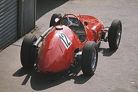 Ferrari 500 F2 from 1952/53 in the historical paddock of the Nürburgring, rear and left side, view from above