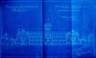 Ante-proiectul (1913) lui Toma T. Socolescu pentru Halele Centrale din Ploiești, un stil foarte diferit de varianta definitivă stabilită în 1929.