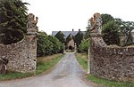 Gatepiers to inner court in front of Old Gwernyfed with garden walls on each side