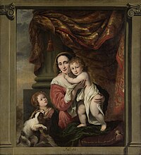 Portrait of Johanna de Geer (1629-1691) with her two children Cecilia (1660-1728) and Laurens Trip (1662-?): as Caritas label QS:Len,"Portrait of Johanna de Geer (1629-1691) with her two children Cecilia (1660-1728) and Laurens Trip (1662-?): as Caritas" label QS:Lpl,"Portret Johanny de Geer (1629-1691) z dwójką dzieci Cecilią (1660-1728) i Laurensem Trip (1662-?): jako Caritas" label QS:Lnl,"Portret van Johanna de Geer (1629-1691) met haar twee kinderen Cecilia (1660-1728) en Laurens Trip (1662-?): als Caritas" . circa 1664 date QS:P,+1664-00-00T00:00:00Z/9,P1480,Q5727902 . oil on canvas medium QS:P186,Q296955;P186,Q12321255,P518,Q861259 . 167 × 152.5 cm (65.7 × 60 in). Amsterdam, Royal Netherlands Academy of Arts and Sciences.