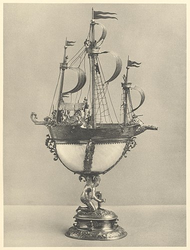 Segelschiff mit Nautilusmuschel von Neptun getragen, von Jürg Ruel, Meister in Nürnberg 1589