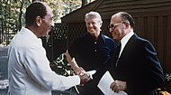 Anwar Sadat, Jimmy Carter and Menachem Begin (left to right) at Camp David in September 1978