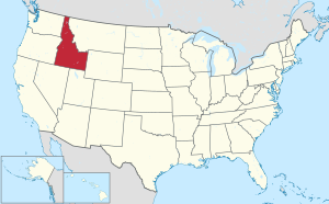 Map of the United States with آئيڊاهو Idaho highlighted