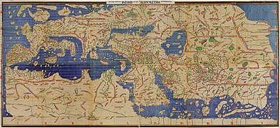 Salinan modern Tabula Rogeriana karya al-Idrisi tahun 1154, dibalik, agar utara di bagian atas