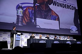 Damian Holbrook, David Dastmalchian, Tati Gabrielle, Christopher Gorham, Sam Liu, Christopher Berkeley & Jase Ricci (52782754389).jpg