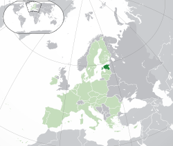 Lokasion ti  Estonia  (nangisit a berde) – idiay Europa  (berde ken nangisit a kolordadapo) – idiay Kappon ti Europa  (berde)  —  [Leyenda]