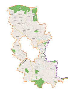 Mapa konturowa gminy wiejskiej Hrubieszów, u góry po lewej znajduje się punkt z opisem „Kułakowice Pierwsze”