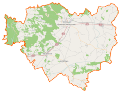 Mapa konturowa powiatu grodziskiego, na dole znajduje się punkt z opisem „Ziemin”