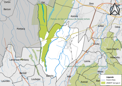 Carte de la ZNIEFF de type 2 sur la commune.