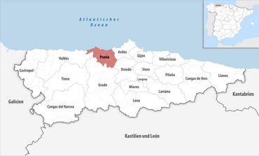 Die Lage des Gerichtsbezirk Pravia in der Provinz Asturien