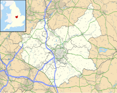 Mapa konturowa Leicestershire, w centrum znajduje się punkt z opisem „Belgrave”