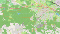 Mapa konturowa Chrzanowa, po prawej znajduje się punkt z opisem „Parafia św. Jana Chrzciciela”