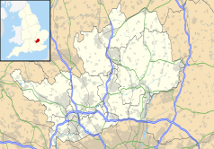 Mapa konturowa Hertfordshire, blisko centrum na dole znajduje się punkt z opisem „St Albans”