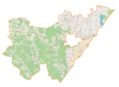 Mapa konturowa powiatu przemyskiego, blisko centrum na dole znajduje się punkt z opisem „Kniażyce”