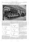 From The Engineer, a 400 hp 4-cylinder Hick Hargreaves & Co. Ltd. stationary Diesel engine under test, destined for Guayaquil, South America, 1920.[119]