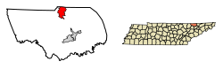 Location of Harrogate in Claiborne County, Tennessee.