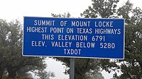 Elevation sign at terminus of Spur 78 atop Mt. Locke at McDonald Observatory