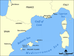 Carte du golfe du Lion.