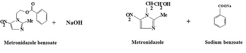 File:Reaction of Metronidazole benzoate Sodium Hydroxide.jpg