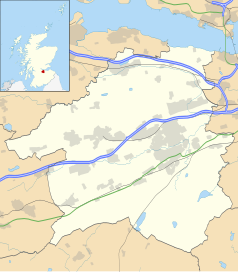 Mapa konturowa West Lothian, u góry znajduje się punkt z opisem „Pałac Linlithgow”