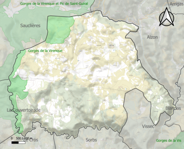 Carte de la ZNIEFF de type 1 sur la commune.