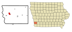 Location of Glenwood in Mills County and Iowa